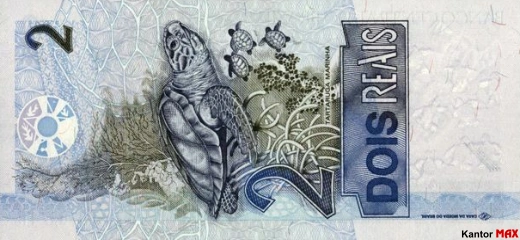 Tył banknotu 2 reale brazylijskie edycja 2001-2009 rok