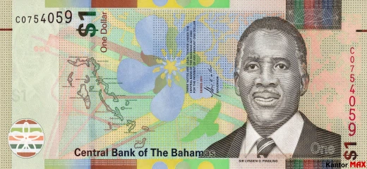 Przód banknotu 1 dolar bahamski seria CRISP ewolucja
