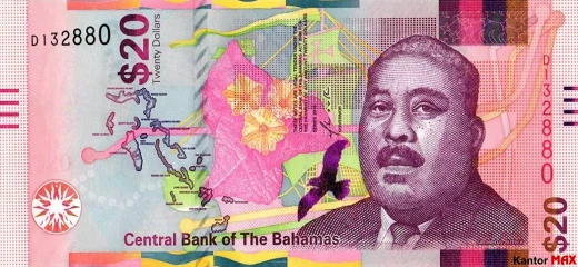 Przód banknotu 20 dolarów bahamskich seria CRISP ewolucja