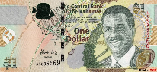 Przód banknotu 1 dolar bahamski seria CRISP
