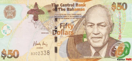 Przód banknotu 50 dolarów bahamskich seria CRISP