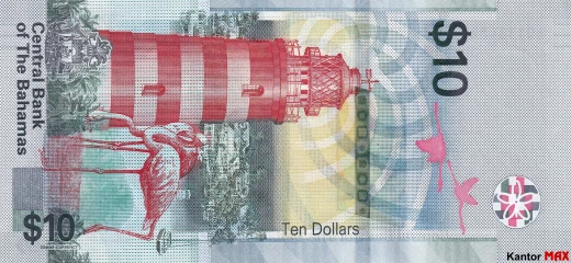 Tył banknotu 10 dolarów bahamskich seria CRISP rozwój