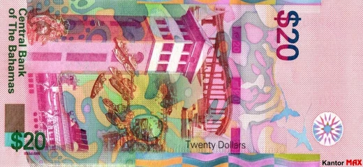 Tył banknotu 20 dolarów bahamskich seria CRISP ewolucja