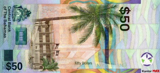 Tył banknotu 50 dolarów bahamskich seria CRISP ewolucja