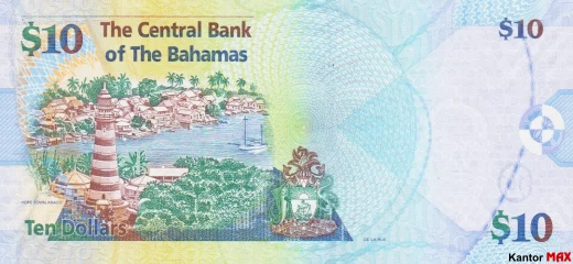 Tył banknotu 10 dolarów bahamskich seria CRISP