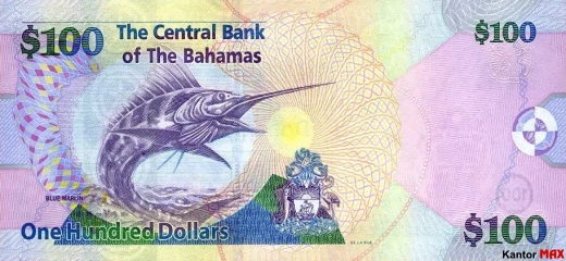 Tył banknotu 100 dolarów bahamskich seria CRISP ewolucja