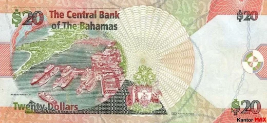Tył banknotu 20 dolarów bahamskich seria CRISP