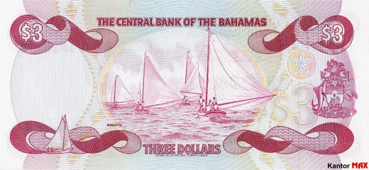 Tył banknotu 3 dolary bahamskie seria CRISP