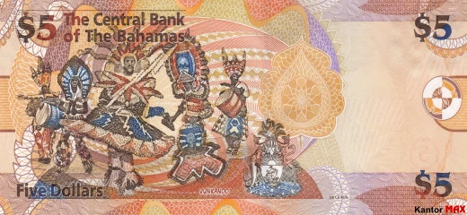 Tył banknotu 5 dolarów bahamskich seria CRISP