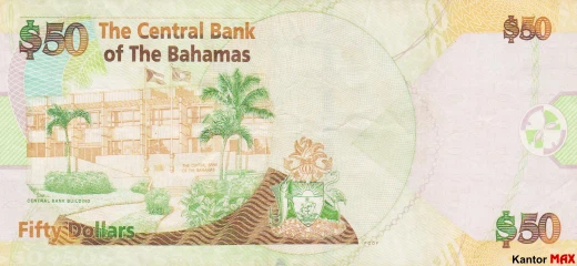 Tył banknotu 50 dolarów bahamskich seria CRISP ewolucja