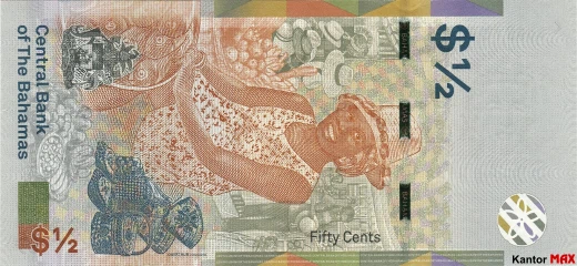 Tył banknotu 50 centów bahamskich seria CRISP ewolucja