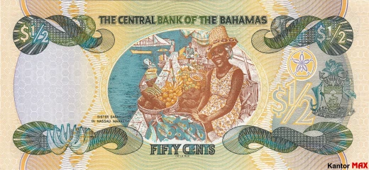 Tył banknotu 50 centów bahamskich seria CRISP