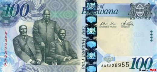 Przód banknotu 100 puli botswańskich