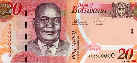 Przód banknotu 20 puli botswańskich