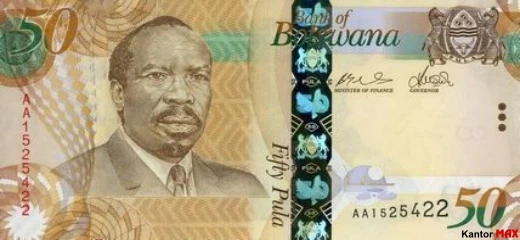 Przód banknotu 50 puli botswańskich
