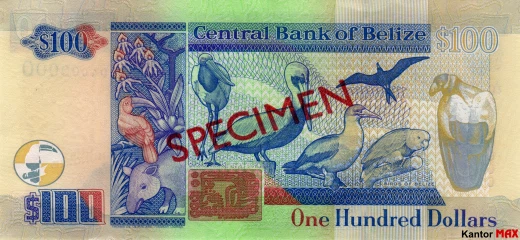 Tył banknotu 100 dolarów belizeńskich seria 2003 r.
