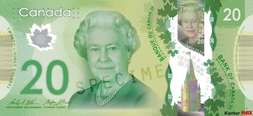 Przód 20 dolarów kanadyjskich emisja 2015 r.