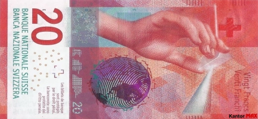 Banknot 20 franków szwajcarskich edycja 2015-2016 rok - przód
