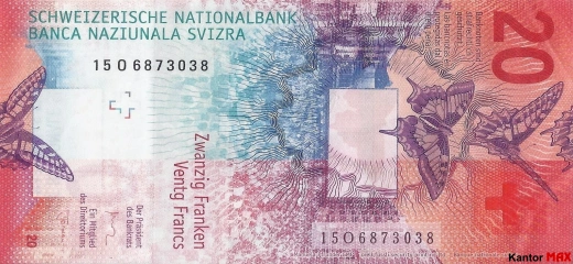 Banknot 20 franków szwajcarskich edycja 2015-2016 rok - tył