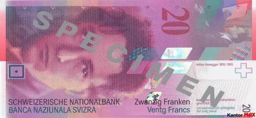 Przód banknotu 20 franków szwajcarskich 8 serii