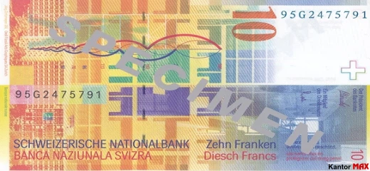 Tył banknotu 10 franków szwajcarskich 8 serii