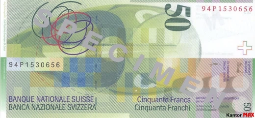 Tył banknotu 50 franków szwajcarskich 8 serii