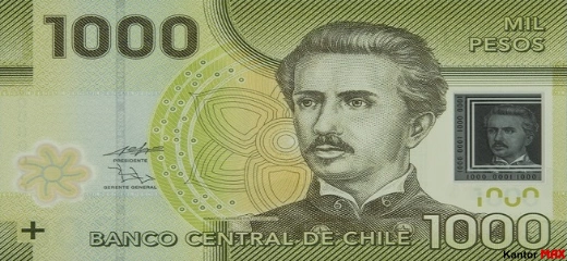 Przód banknotu 1000 peso chilijskich edycja 2010-2022 rok