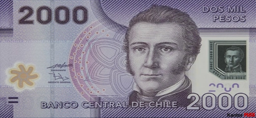 Przód banknotu 2000 peso chilijskich edycja 2009-2021 rok