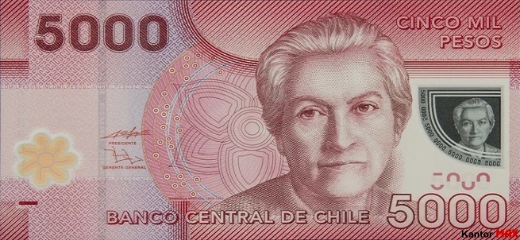 Przód banknotu 5000 peso chilijskich edycja 2009-2021 rok
