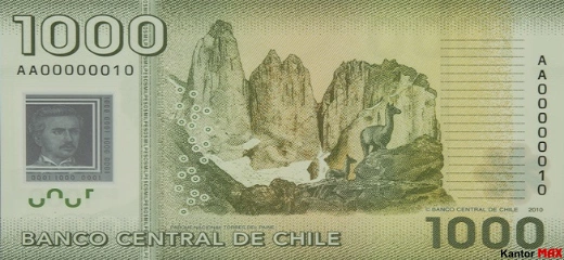 Tył banknotu 1000 peso chilijskich edycja 2010-2022 rok