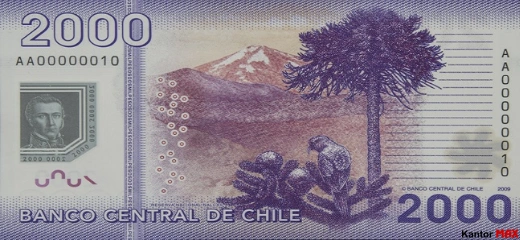 Tył banknotu 2000 peso chilijskich edycja 2009-2021 rok