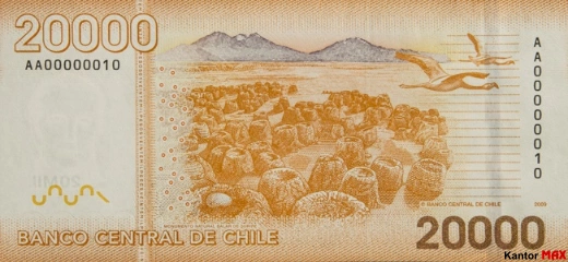 Tył banknotu 20.000 peso chilijskich edycja 2009-2020 rok