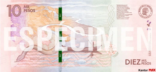 Tył banknotu 10.000 peso kolumbijskich 2016 rok