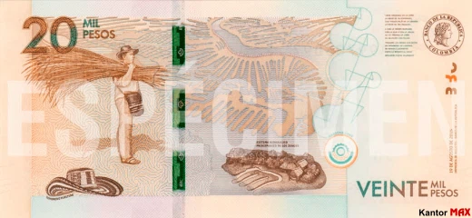 Tył banknotu 20.000 peso kolumbijskich 2016 rok