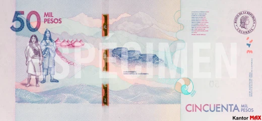 Tył banknotu 50.000 peso kolumbijskich 2016 rok