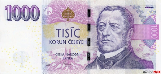 Przód banknotu 1000 koron czeskich z 2009 r.