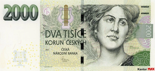 Przód banknotu 2000 koron czeskich z 2007 r.