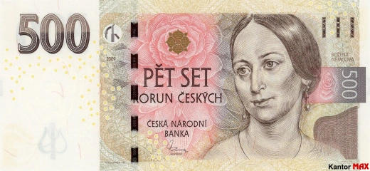 Przód banknotu 500 koron czeskich z 2009 r.