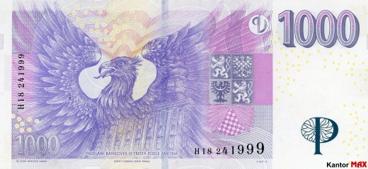 Tył banknotu 1000 koron czeskich z 2009 r.