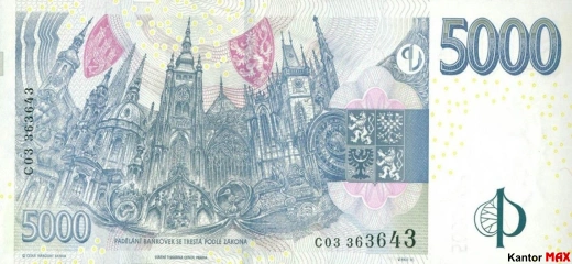 Tył banknotu 5000 koron czeskich z 2009 r.