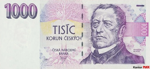 Przód wycofanego banknotu 1000 koron edycja z 1993 roku.