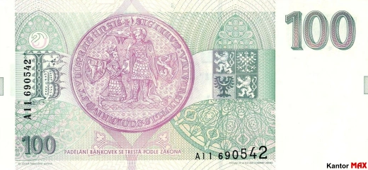 Tył wycofanego banknotu 100 koron edycja z 1993 roku.