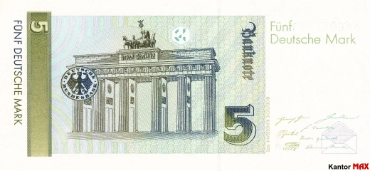Tył 5 marek niemieckich DEM