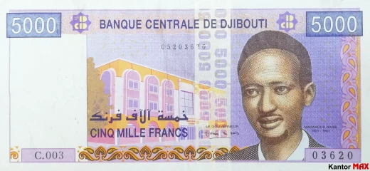Przód banknotu 5000 franków dżibutyjskich