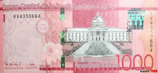 Przód banknotu 1000 peso dominikańskie z 2022 roku - seria 6
