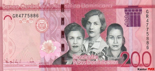 Przód banknotu 200 peso dominikańskie z 2023 roku - seria 6