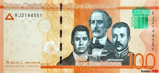 Przód 100 peso dominikańskie 2017 rok - seria 6