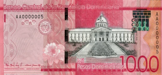 Przód 1000 peso dominikańskich 2017 rok - seria 6