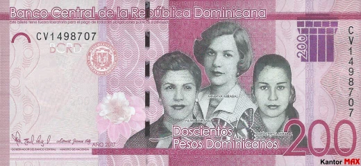 Przód 200 peso dominikańskie 2017 rok - seria 6