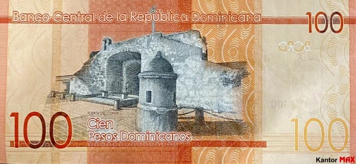 Tył banknotu 100 peso dominikańskie z 2023 roku - seria 6